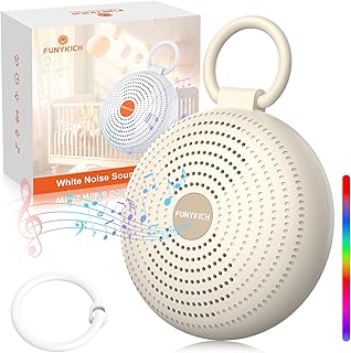 FUNYKICH White Noise Machine Baby, Tragbare Einschlafhilfe Weißes Rauschen Erwachsene mit 2 Aufnahmefunktion, Wireless Lautsprecher,24 Beruhigende Klänge, 7 Bunte Licht, 3 Timer Sound Machine, Grau