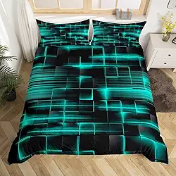 Feelyou TealBlue – Conjunto de capa de edredom Queen Size com linhas geométricas geométricas para crianças, conjunto de capa de edredom geométrico, abstrato, moderno, para decoração de quarto, roupa