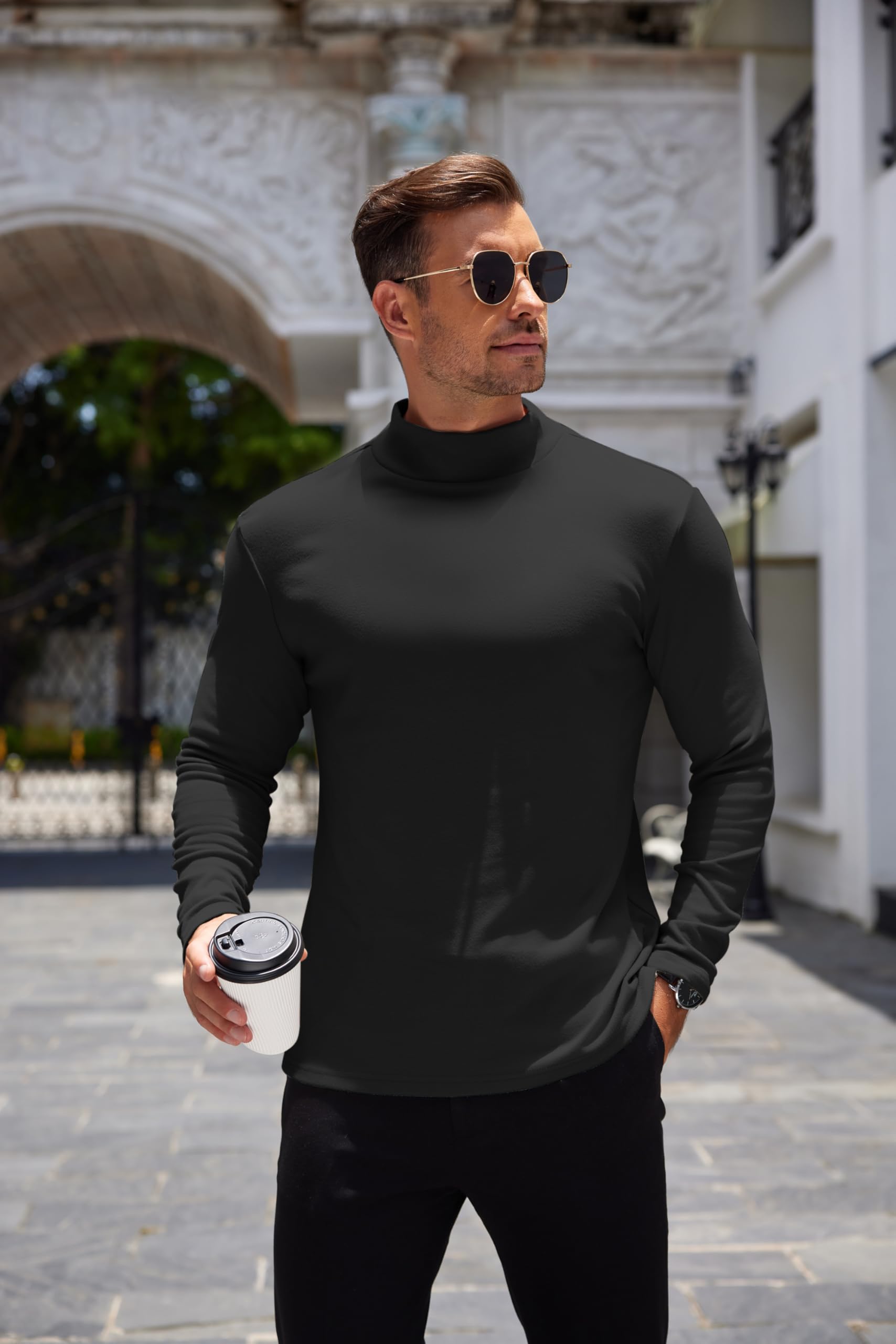 COOFANDY Camicie da uomo a collo alto a maniche lunghe basic termiche a collo alto maglietta leggera pullover maglioni top
