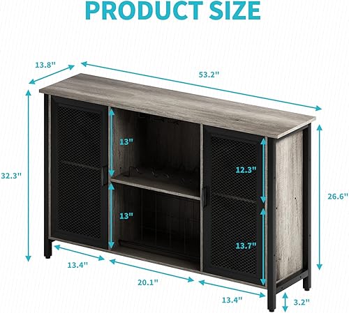 Miniatura 2 de CECER Armario de bar de vino con luces LED de control remoto, gabinete de bar de madera para licor y vasos, gabinete de bar para comedor, cocina,