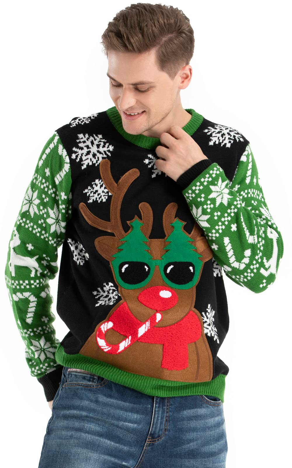 OFF THE RACK Suéter feo de Navidad para hombre - - Medium