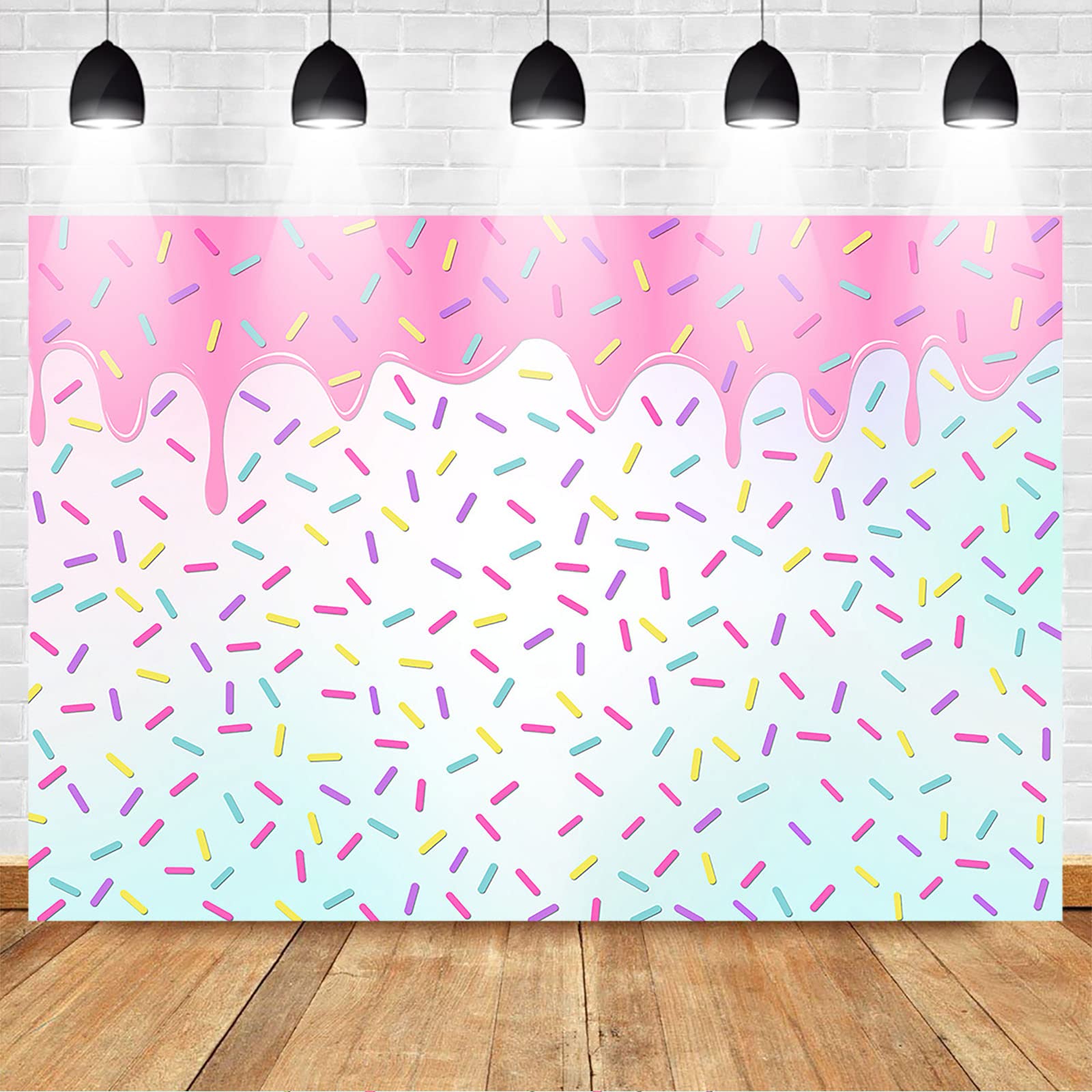 Mocsicka Donut Backdrop Donut Grow Up Colorful Confetti Sprinkle Donut Party Decorations Girl Birthday Baby Shower Birthday Photography Background Cake Table Banner (10x8ft)