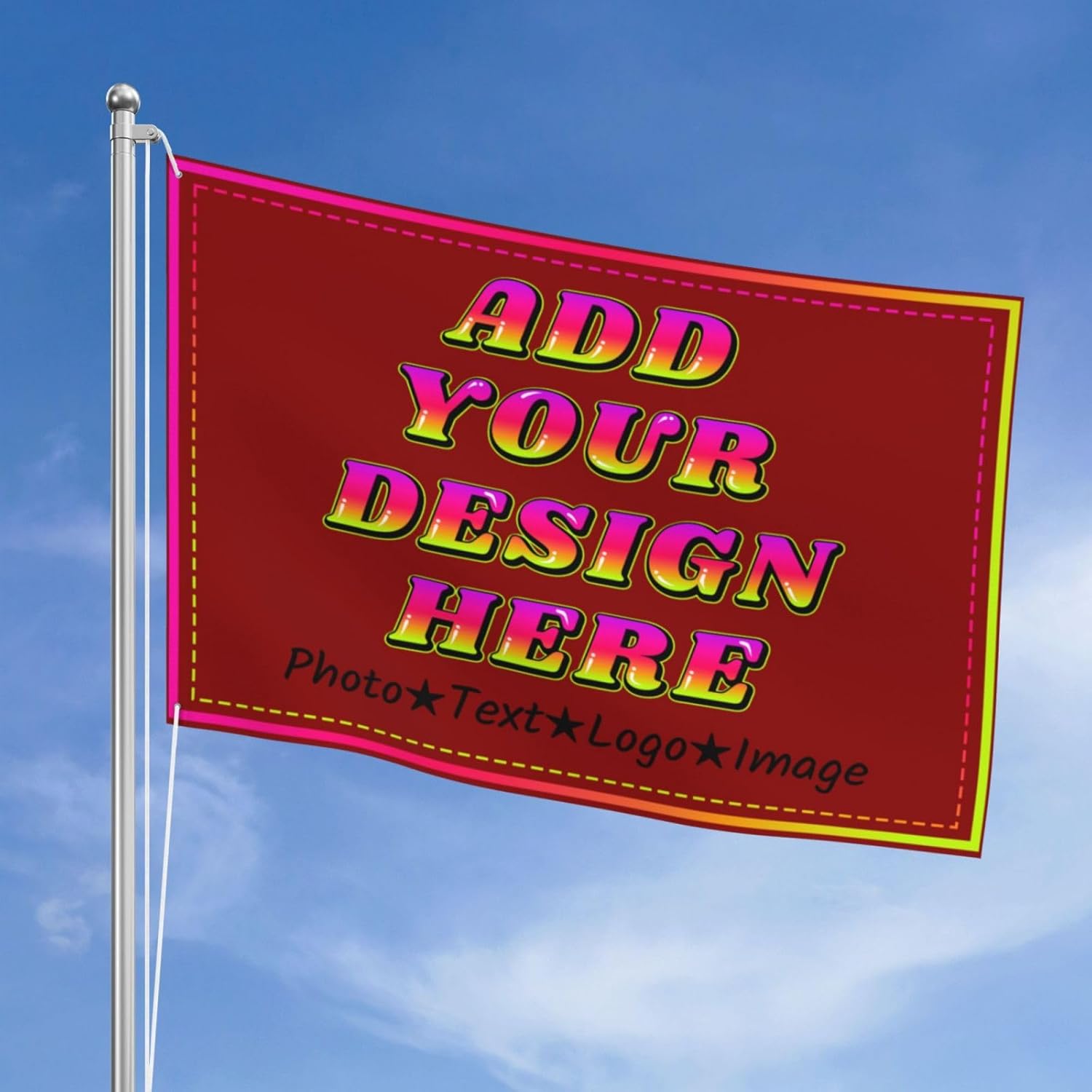 Flag Custom, Custom Photo Flag Design Your Own Picture Logo Text Personalized Customizable Image Gifts for Indoor Outdoor Decoration Flags Display, Three-layer double-sided 5×8 Ft, Dark Red01