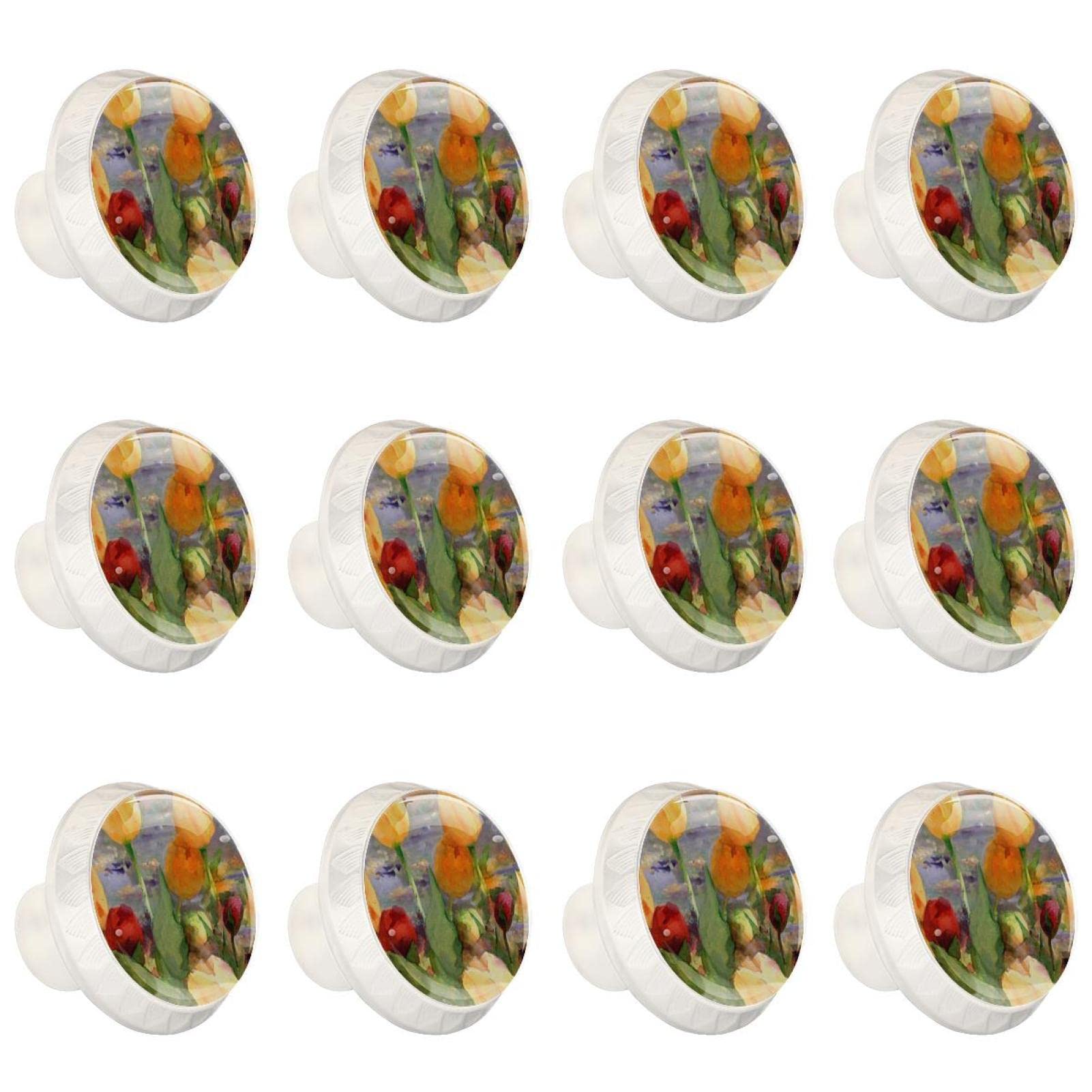 Boutons de tiroir en verre fleur de tulipe jaune vintage lot de 12 pour meuble