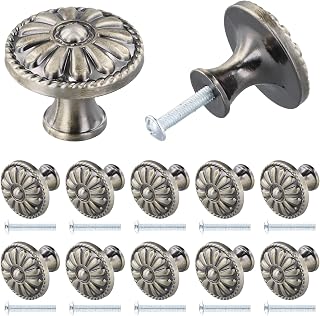 Jinlaili 10pcs Vintage Cabinet Knobs, 35mm Vintage Shabby Chic Round Drawer Knobs, Kitchen Cabinet Cabinet Drawer Door Knobs Pull Handle for Dresser Drawers Kitchen Cupboard (B-Bronze)