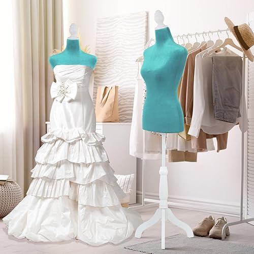 Forma de maniquí femenino de 49.6 a 63.4 pulgadas, torso de maniquí ajustable con base de trípode de madera, soporte para vestido, joyería, costura,