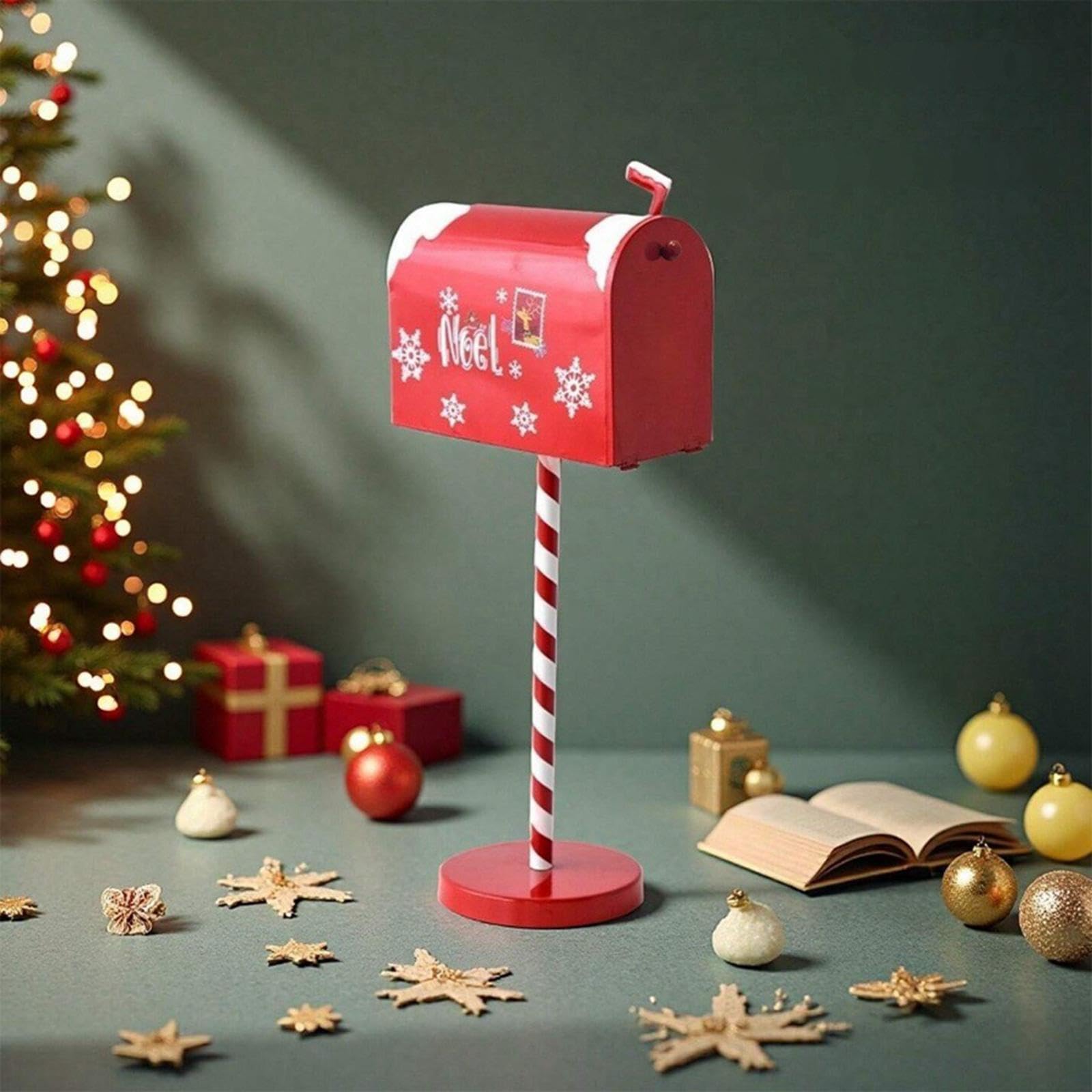 F Fityle Boîte aux Lettres de Noël en Fer, Facile à Installer, Boîte à Cartes de Vœux, Décoration de Porte d'Entrée avec Support, Collecteur de Messages Festifs, pour Intérieur et Extérieur, 22cmx50cm