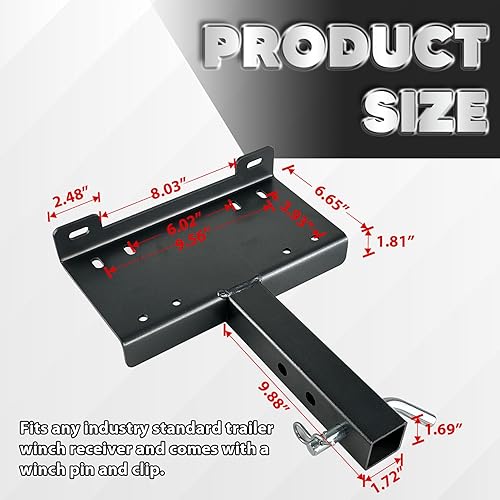 Miniatura 3 de Placa de montaje de enganche de cabrestante, soportes de cabrestante de remolque universal de 2 pulgadas, soporte de montaje de cabrestante para