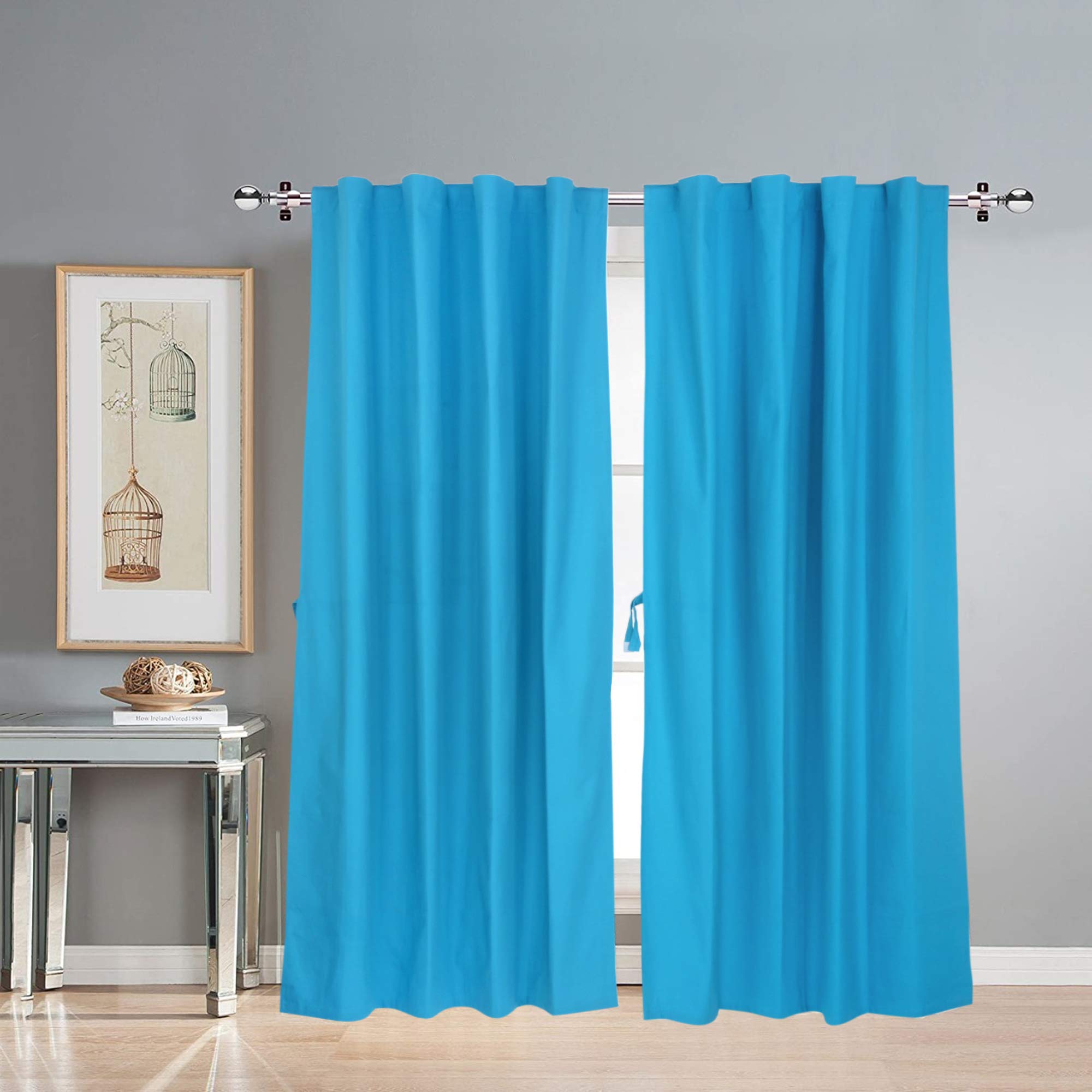 Cotton Curtains Set of 2, Canvas Door Curtains for Home Decor, Hangs Elegantly with Back Loops (4.5ft x 7 ft, Turquoise)