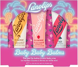 Lanolips Baby Baby Balms - Set of 3 Lip Balms in Natural Strawberry, Coconutter, and Watermelon - Skincare Gift Set for Her - Clean, Cruelty-Free (3 x 3 g)