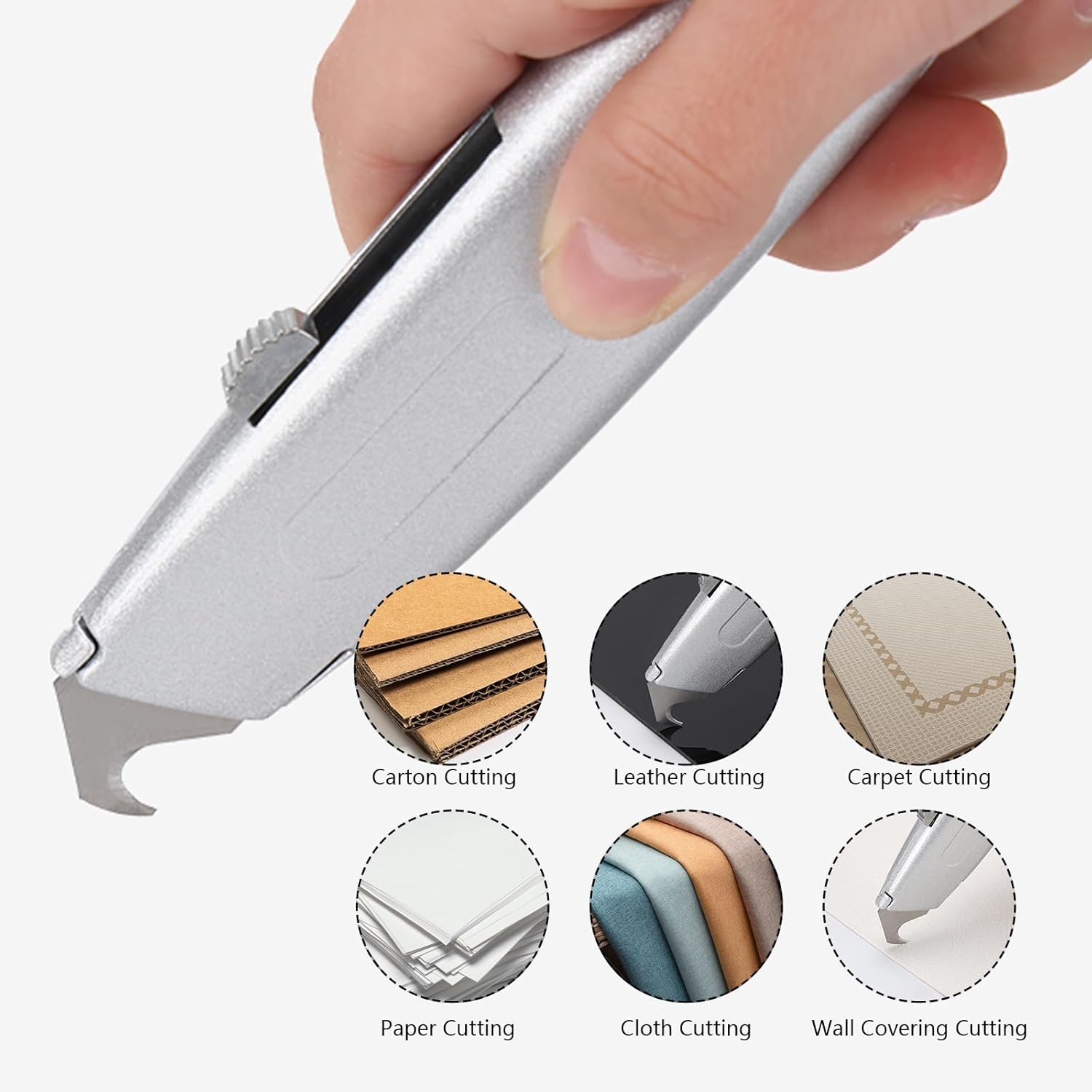100 PCS Hook Blade Utility Knife Hooked Razor Blades with Storage Box for Cutting Carpets, Wallpaper, Roofing Materials