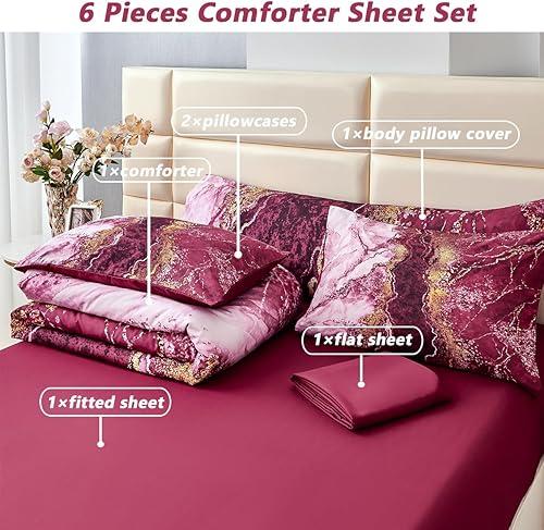 Miniatura 10 de PERFEMET Juego de edredón de 6 piezas con estampado de mármol y acuarela verde California King con sábanas, colorido y elegante diseño de obras de