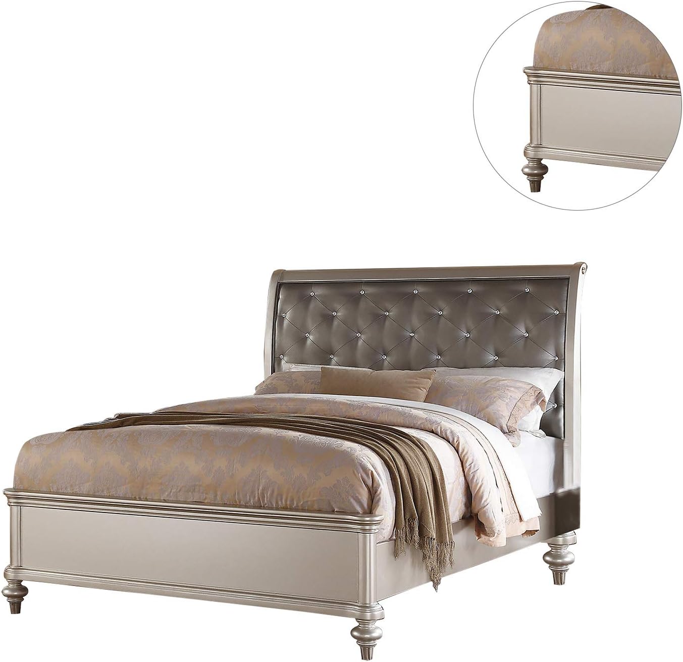 simple relax Antique Silver Eastern King Size Bed with Button Tufted Padded HB