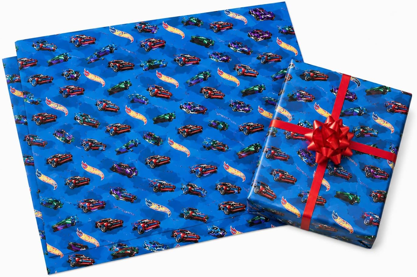 Hot Wheels Birthday Wrapping Paper - 2 Sheets and 2 Tags