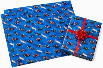 Hot Wheels Birthday Wrapping Paper - 2 Sheets and 2 Tags