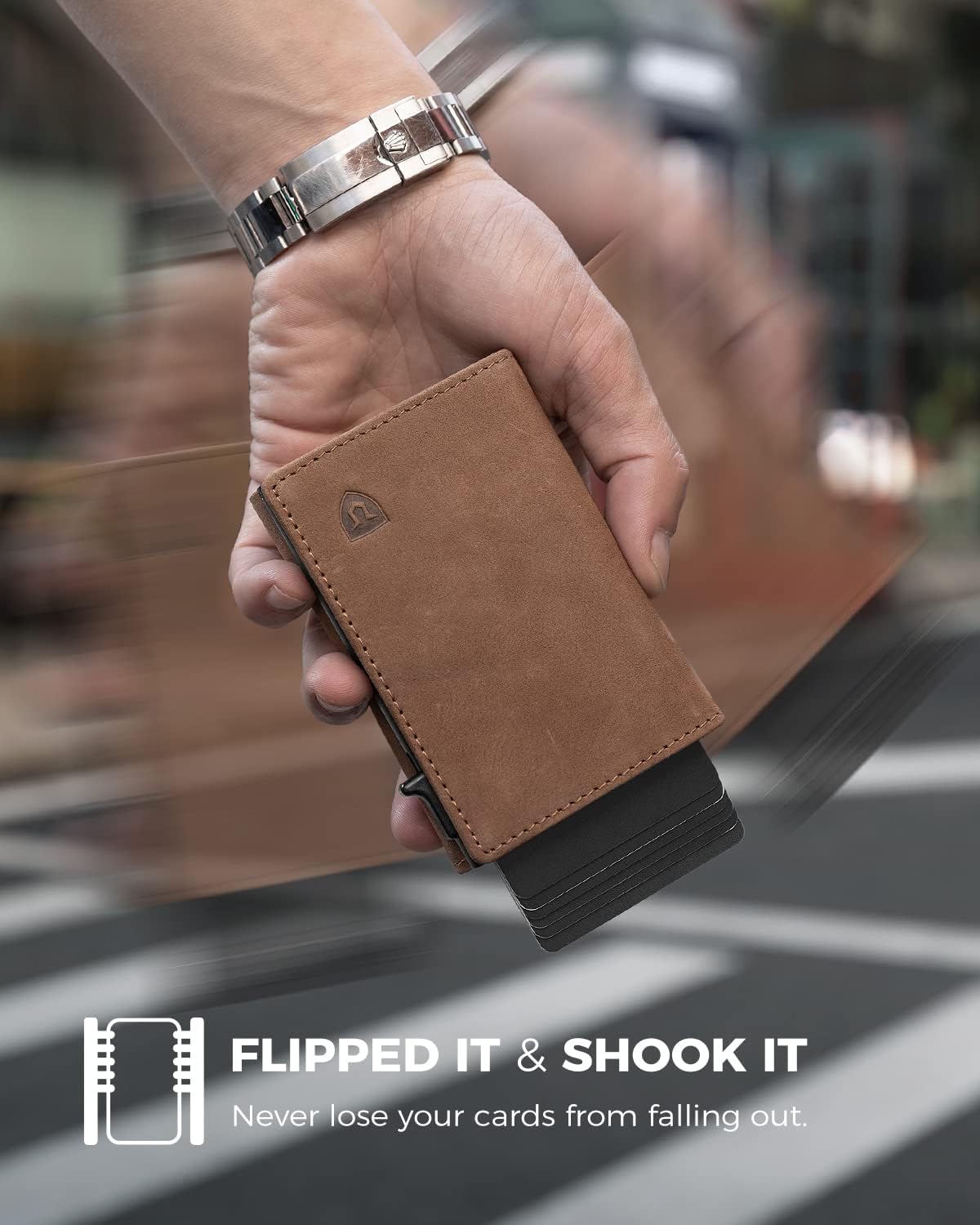 Mens Wallet for Apple AirTag - Genuine Leather Minimalist Pop up Smart Wallet for Men, Air Tag Holder, Slim RFID, Modern Mens Wallet (AirTag Not Included) - Image 3