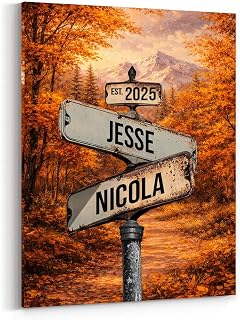 Personalized Crossroads Street Sign Wall Art for Couples, Anniversary Canvas for Couple, Gift for Valentines Day, Girlfriend Boyfriends Gifts, Custom Poster for Wife and Husband, Vintage Street 4