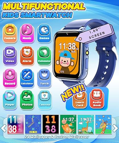Miniatura 2 de Reloj inteligente para niños y niñas de 4 a 12 años, 26 juegos, pantalla táctil HD de 1.69 pulgadas, relojes para niños con cámara de video,