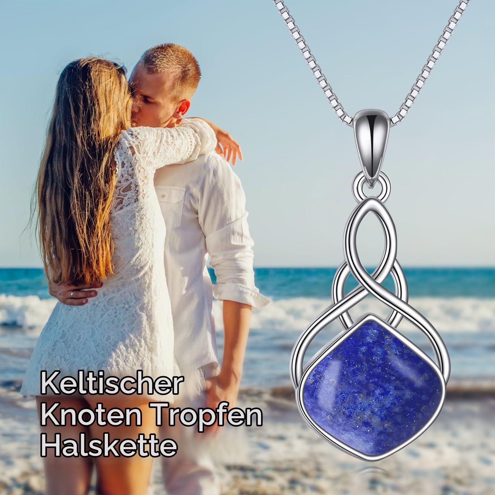YAFEINI Keltische Knoten Anhänger Halskette Sterling Silber Naturstein Träne Irische Halskette Schmuck Geschenke für Damen Mädchen