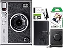 FUJIFILM INSTAX Mini EVO Cámara instantánea híbrida negra + película Fuji Instax 20 hojas + estuche personalizado y álbum de 32 GB Micro SD tarjeta de memoria accesorio