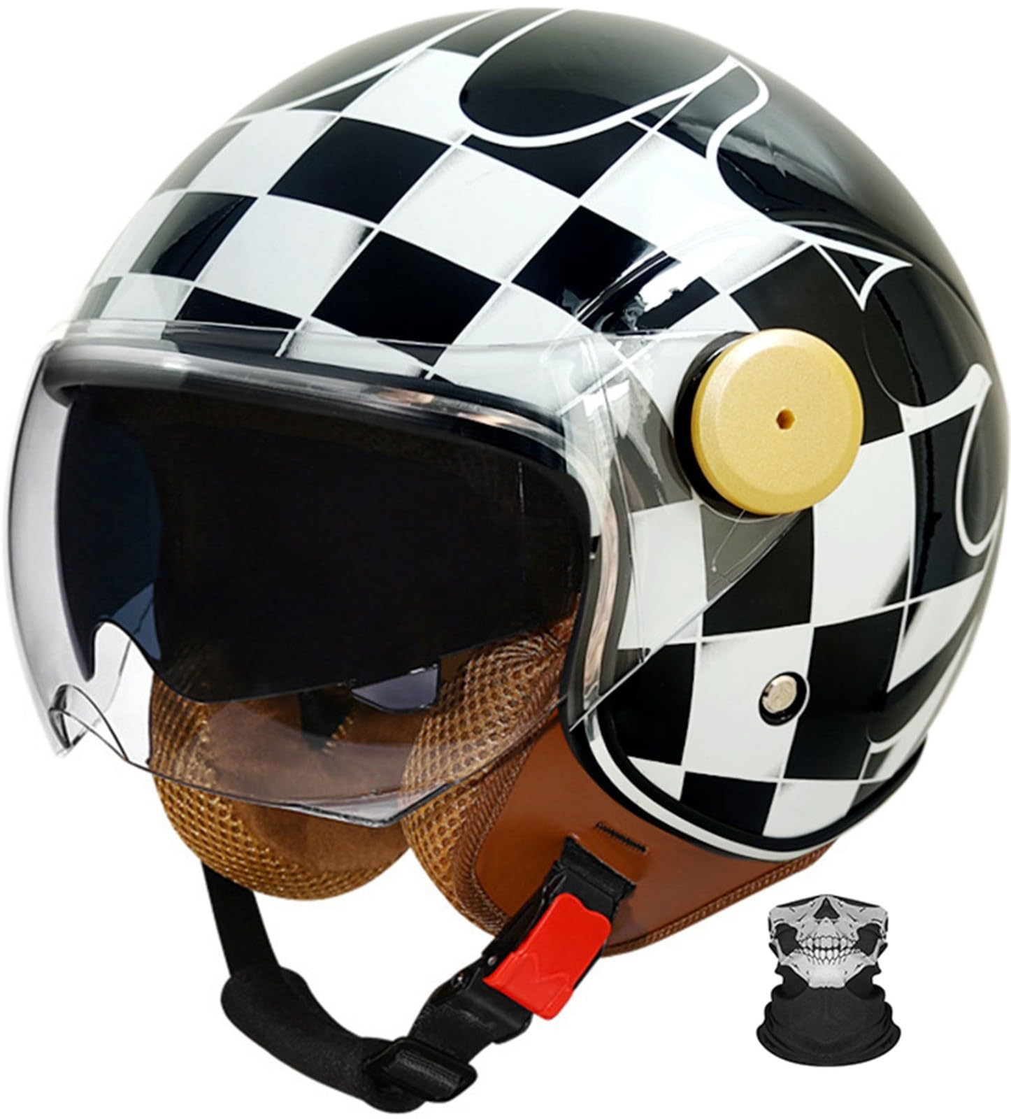 Casco Jet Hombre Vintage Casco Abierto Moto con Visera Gafas Casco Scooter Style Rétro Mujer Adultos para Motocicleta Ciclomotor Bicicleta Casco De Moto