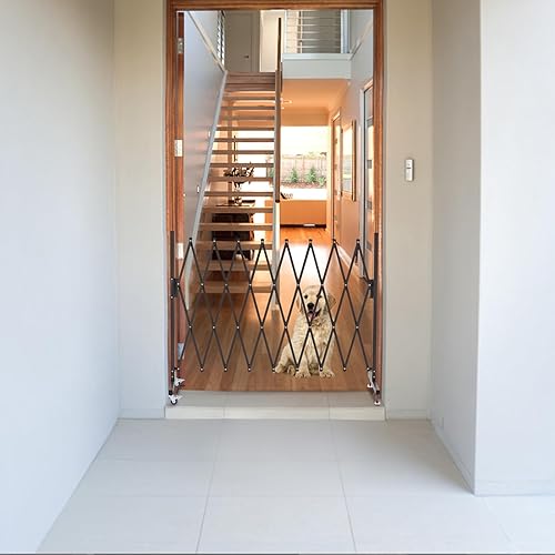 Miniatura 7 de Barricada expandible para patio, barricada de aluminio de 129.9 x 17.7 x 40.6 pulgadas, barricada de seguridad plegable con ruedas, puerta flexible