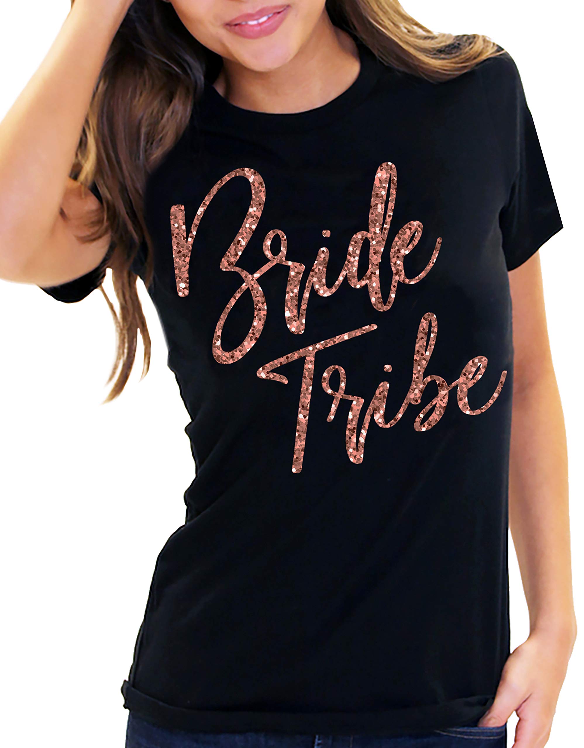 RhinestoneSashBride & Bridal Party Shirts - Bride Tribe Wedding Tees for Bridesmaid, Maid of Honor - Rose Gold Bachelorette Party T-Shirt