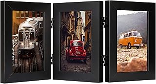 Frametory, 4x6 Triple Picture Frames Hinged 3 Photos Frame Collage, Three Picture Frames Multiple Desk Frame with Glass (Black, 1 Pack)
