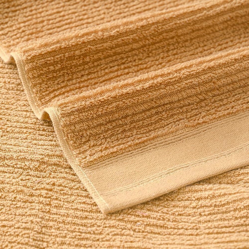 YiLUOMO Super Soft Mustard Orange Hand Towel Set of 2 Ribbed Striped Pattern 100% Cotton Absorbent Decorative Towel for Bathroom 13 x 29 Inch - Image 9