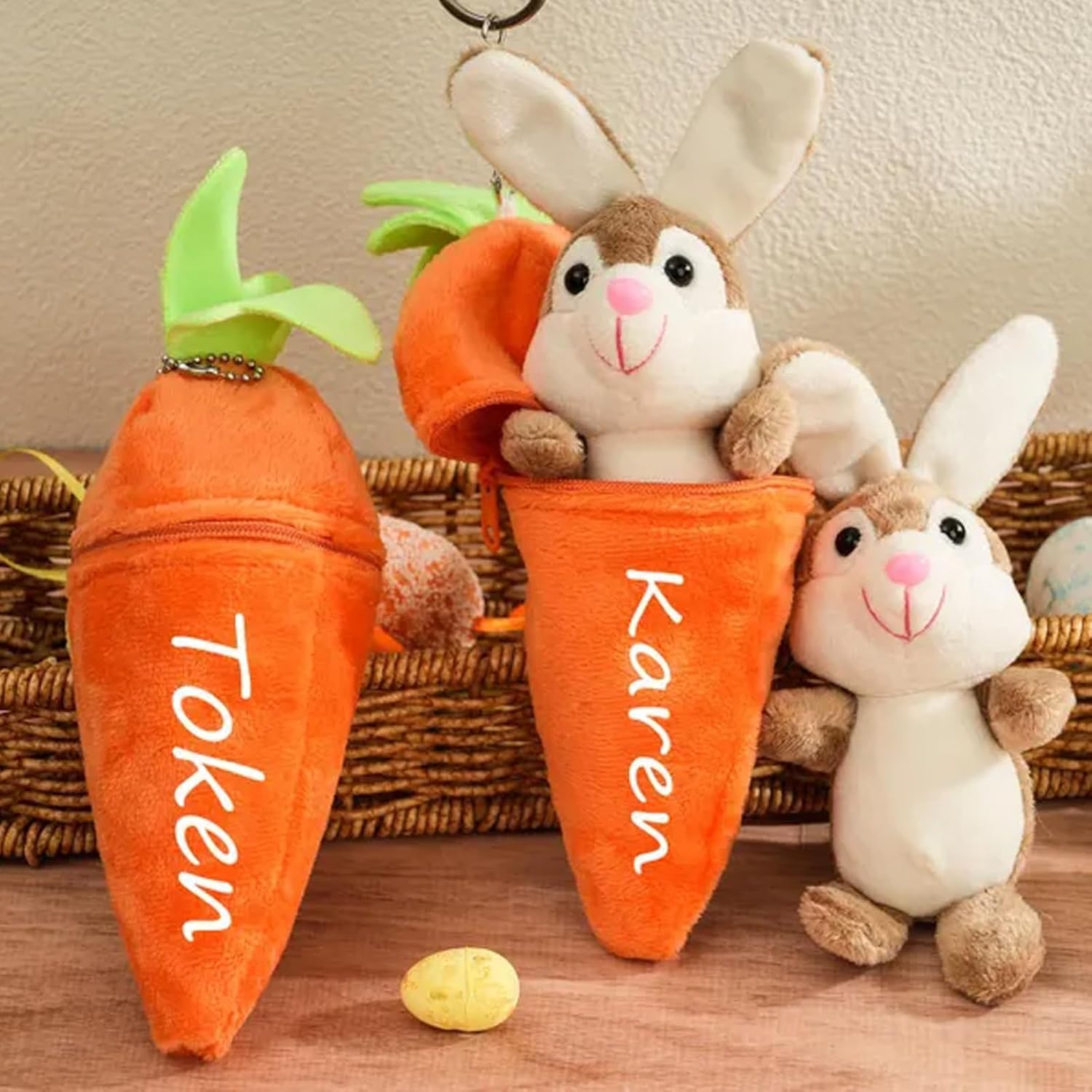 Custom Easter Plush Rabbit Keychain, Personalized Easter Bunny Rabbit with Name, Funny Reversible Carrot Bunny Toys, Baby Easter Toys Gifts for Boys Girls, Easter Decorations, Children's Day Gifts
