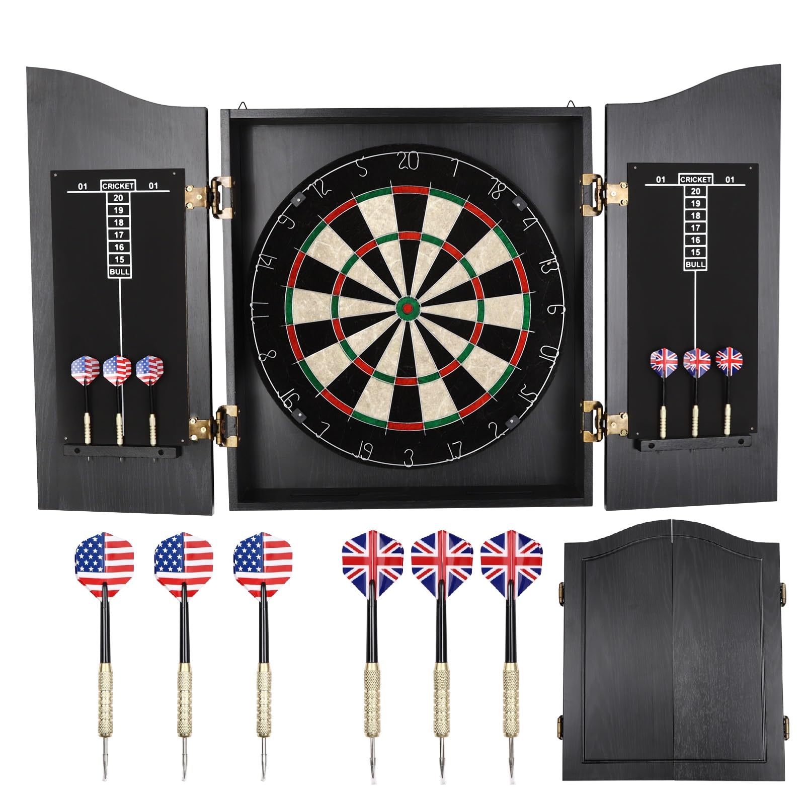 Durable Professional Dartboard Set - Black Wooden Dart Cabinet with Scoreboard, Portable Outdoor Sports Game for Adults, Dart Wall Protector with 6 Darts Suitable for Home, Bedroom, Bars and Clubs