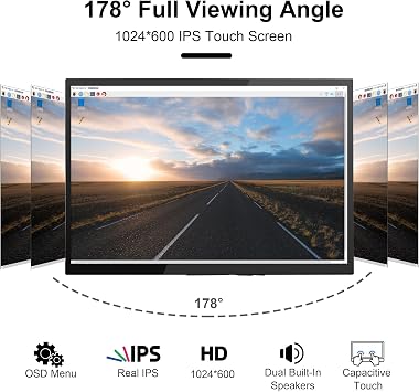 wisecoco Touchscreen Monitor for Raspberry Pi 7'' IPS LCD Screen 1024 x 600 Smooth Touch Built-in Dual Speakers HDMI Input Compatible with Raspberry Pi 5/4/3/Zero Easy Set-up Driver-Free