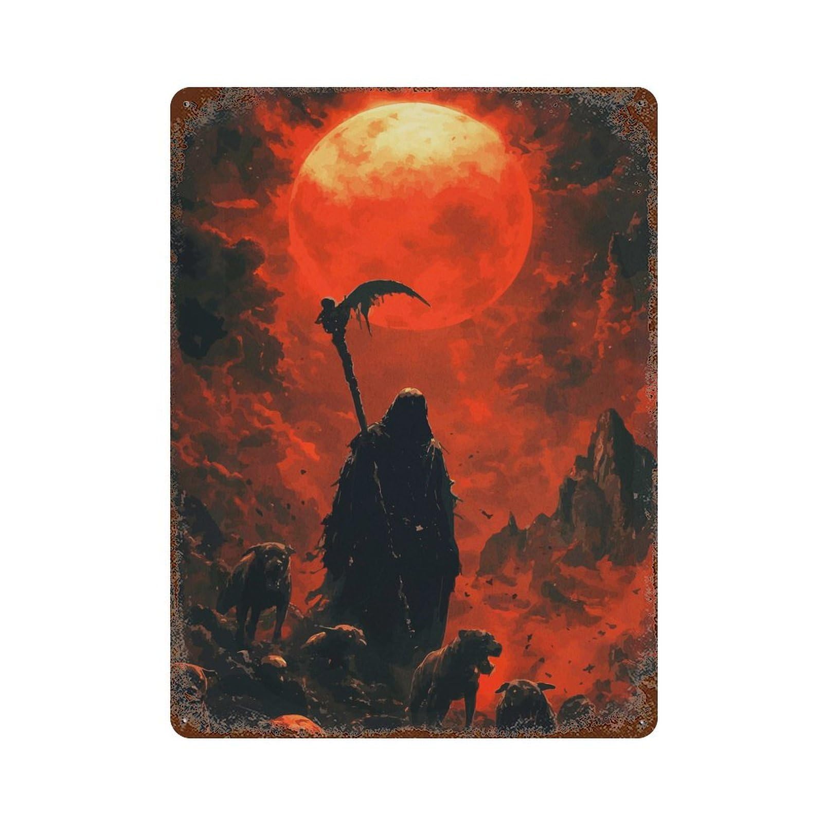 Grim Reaper Under Blood Vintage Rust Metal Sign 15.7"x11.8", Farmhouse Wall Decor for Garage, Pub Or Kitchen