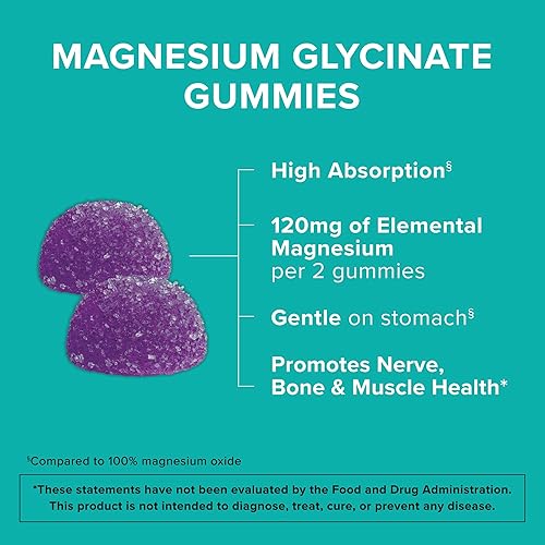 Miniatura 3 de Qunol Gomitas de glicinato de magnesio, 120 mg de glicinato de magnesio, alta absorción, bayas mixtas, 90 unidades (paquete de 1)