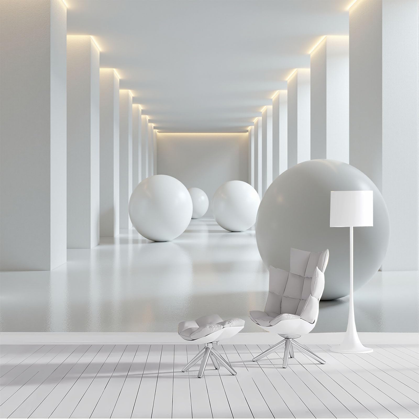Papier peint 3D panoramique soie blanche 300x210cm salon