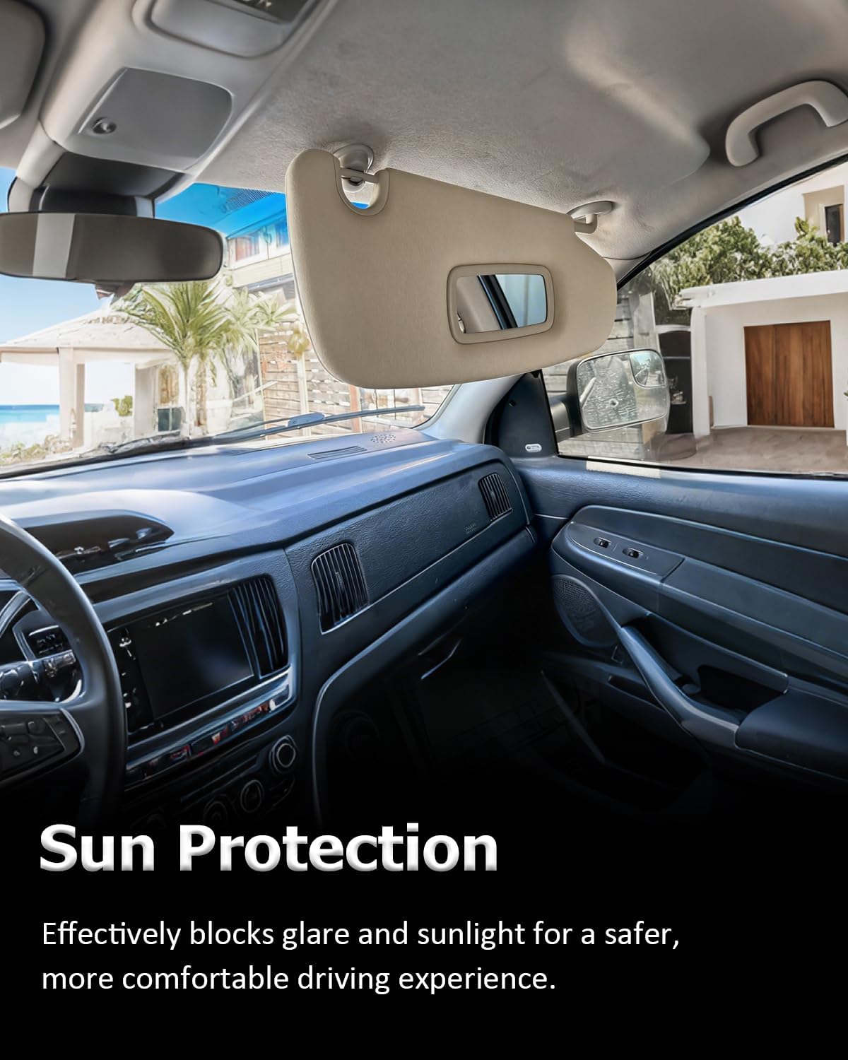 Right Passenger Side Sun Visor with Mirror Compatible with Dodge Ram 1500 2500 3500 2002-2009 - Replace# 1CT18TL2AA, Beige