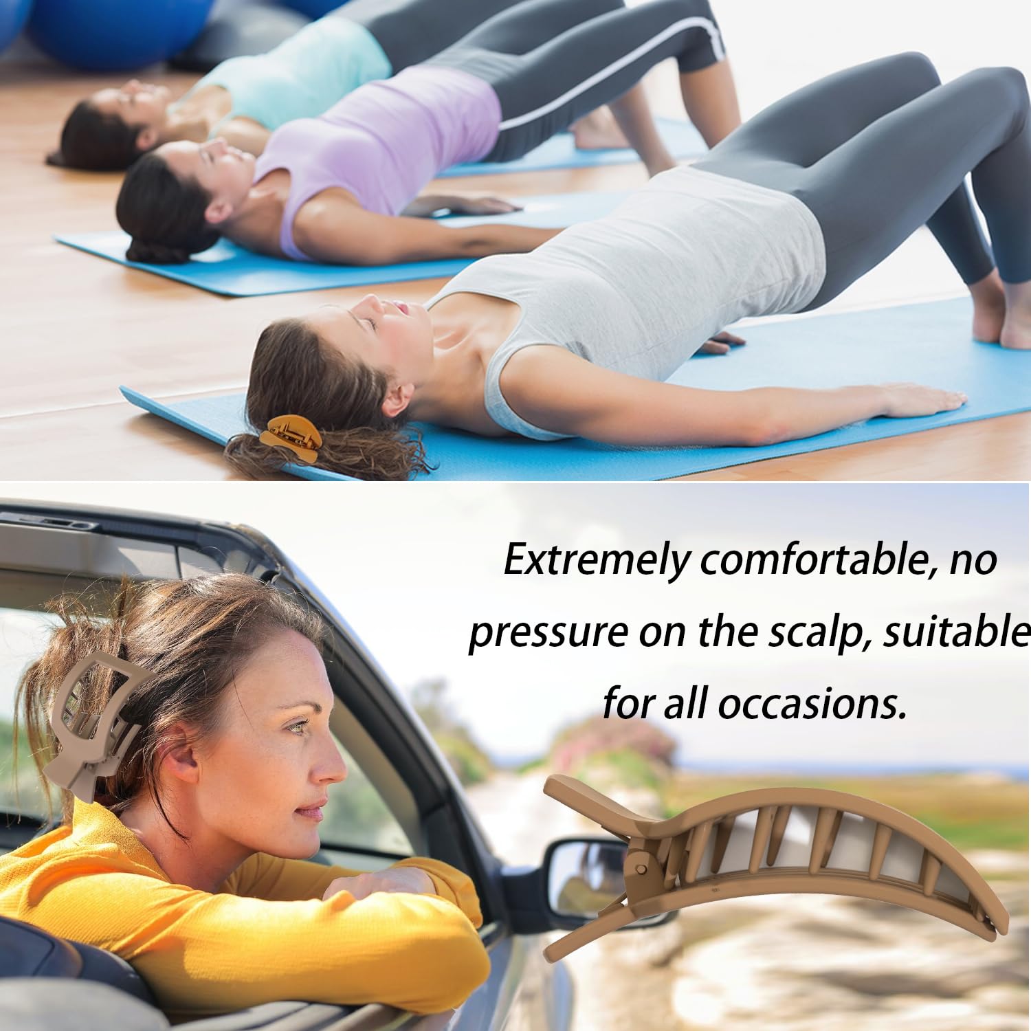 4 PCS Flat Hair Clips for Women, Ergonomic Curved Claw Clips for Thick Thin Curly Hair, Round Flat Strong Hold No Slip Grip Claw Clips for All Hair Textures - Image 4