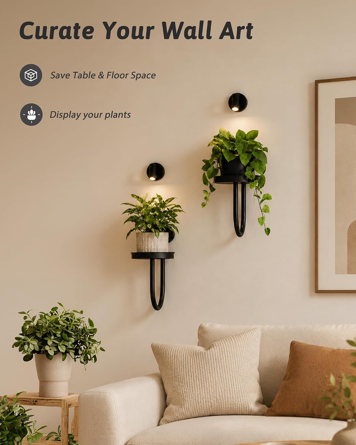 GENTINGBRO Plant Stands Wall Plant Holder with Lights Plant Hanger Indoor Wall Planter Window Plant Hanger Plant Decor Black 2pcs image 4
