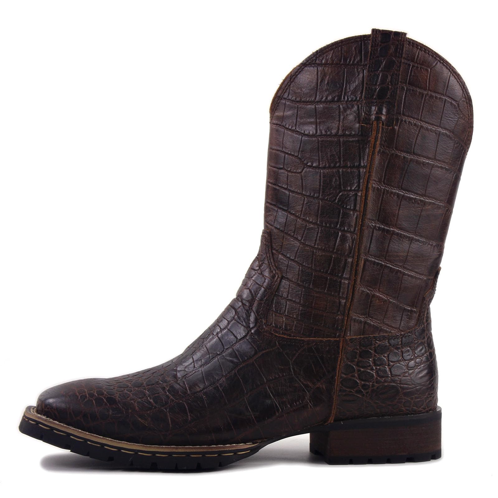 OSSTONE Herren Leder Cowboy stiefel Boots-Motorrad-Leder-Schuhe slip on stiefeletten Western Boots OS-5008-H10-BD-DE-R