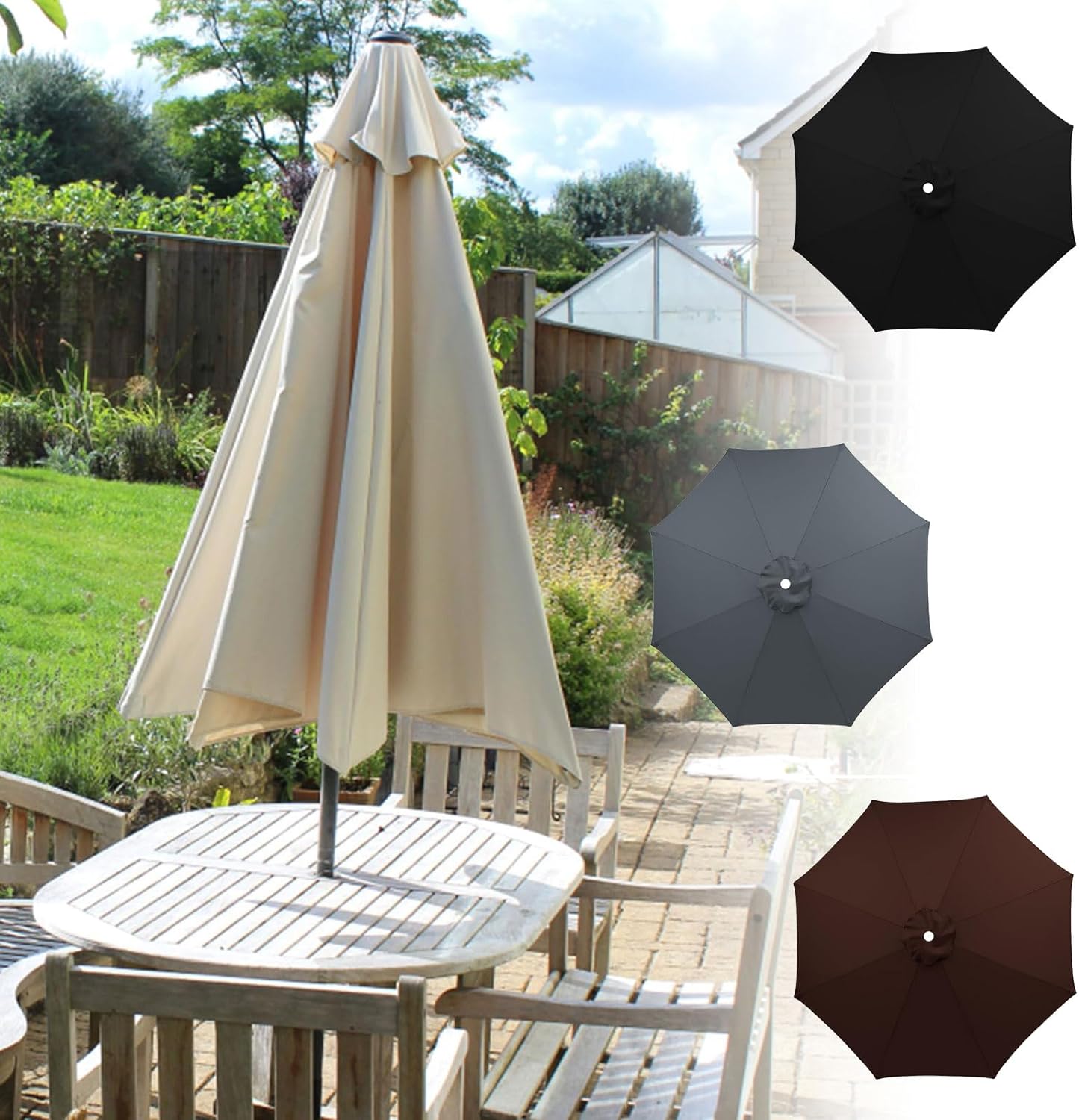 Replacement Canopy for 8-Rib Outdoor Patio Umbrella - Durable Waterproof Canopy Cover for Garden, Deck, and Backyard Sunshade