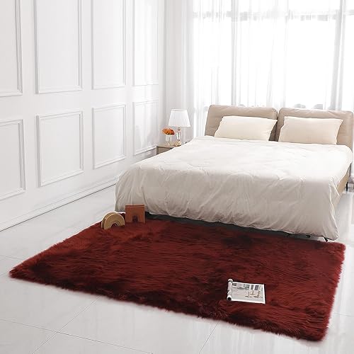 Miniatura 89 de Alfombra de piel sintética de piel de oveja, esponjosa, esponjosa, color negro, de 3 x 4 pies, para dormitorio, mesita de noche, suelo, sala