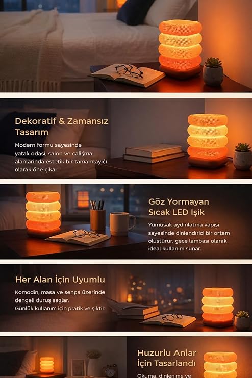 Modern Abajur Masa Lambası – Sıcak ve Yumuşak Işık, Dekoratif Minimal Tasarım, Yatak Odası, Komodin, Salon ve Gece Lambası Kullanımı İçin Tak Çalıştır Montaj Gerektirmez [Enerji Sınıfı A++]