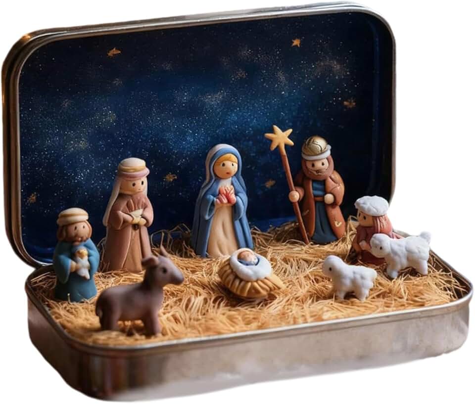 harayaa Mini Presépio de Natal, Figuras da Sagrada Família para Decoração de Casa, Cena do Nascimento de Jesus, Ideal para Viagens e Escritório.