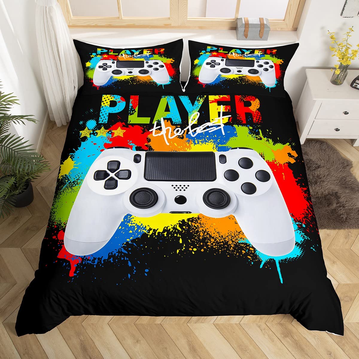 Gamer Bedding Set for Boys Teens Kids Girls Rainbow Tie Dye Gaming Comforter Cover Colorful Video Games Controller Duvet Cover Bedding & Linen King Size 3Pcs — image 1