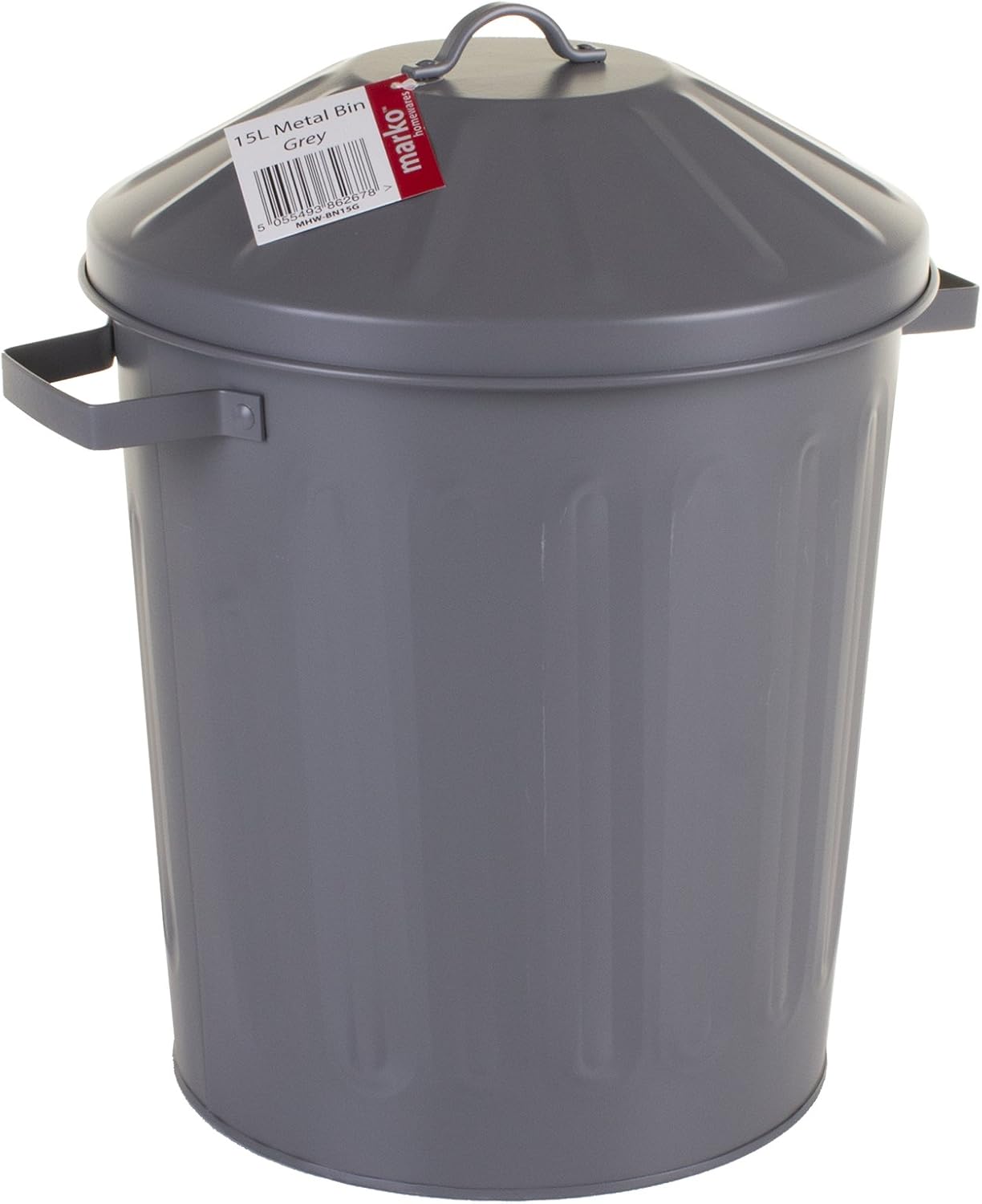 Marko Homewares 15L Metal Bin & Lid Galvanised Dustbin Rubbish Trash Bathroom Toy Storage Retro