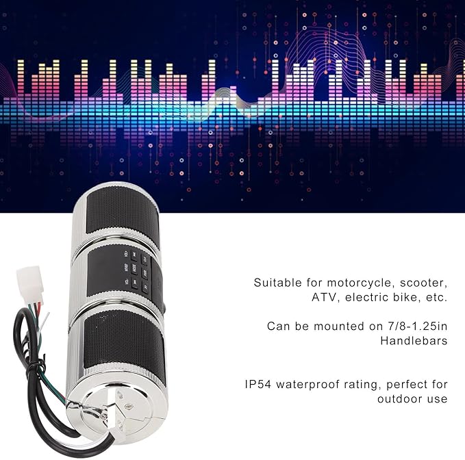 Parlantes para moto, IP54, MP3 FM, reloj, 3W, carga USB (plateado) miniatura 6
