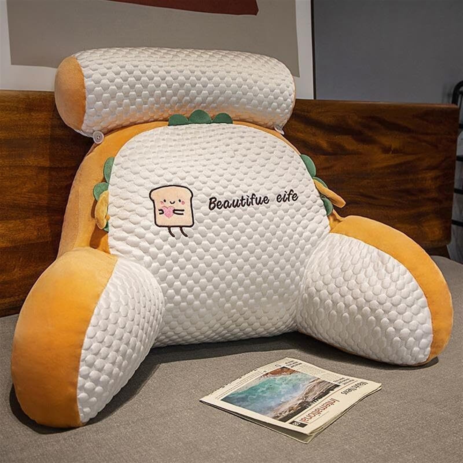 Uoxhfdh Orange Bed Rest Lumbar Support Cushion With Arm Breathable Seat Relax Pillow(,70 * 50Cm)