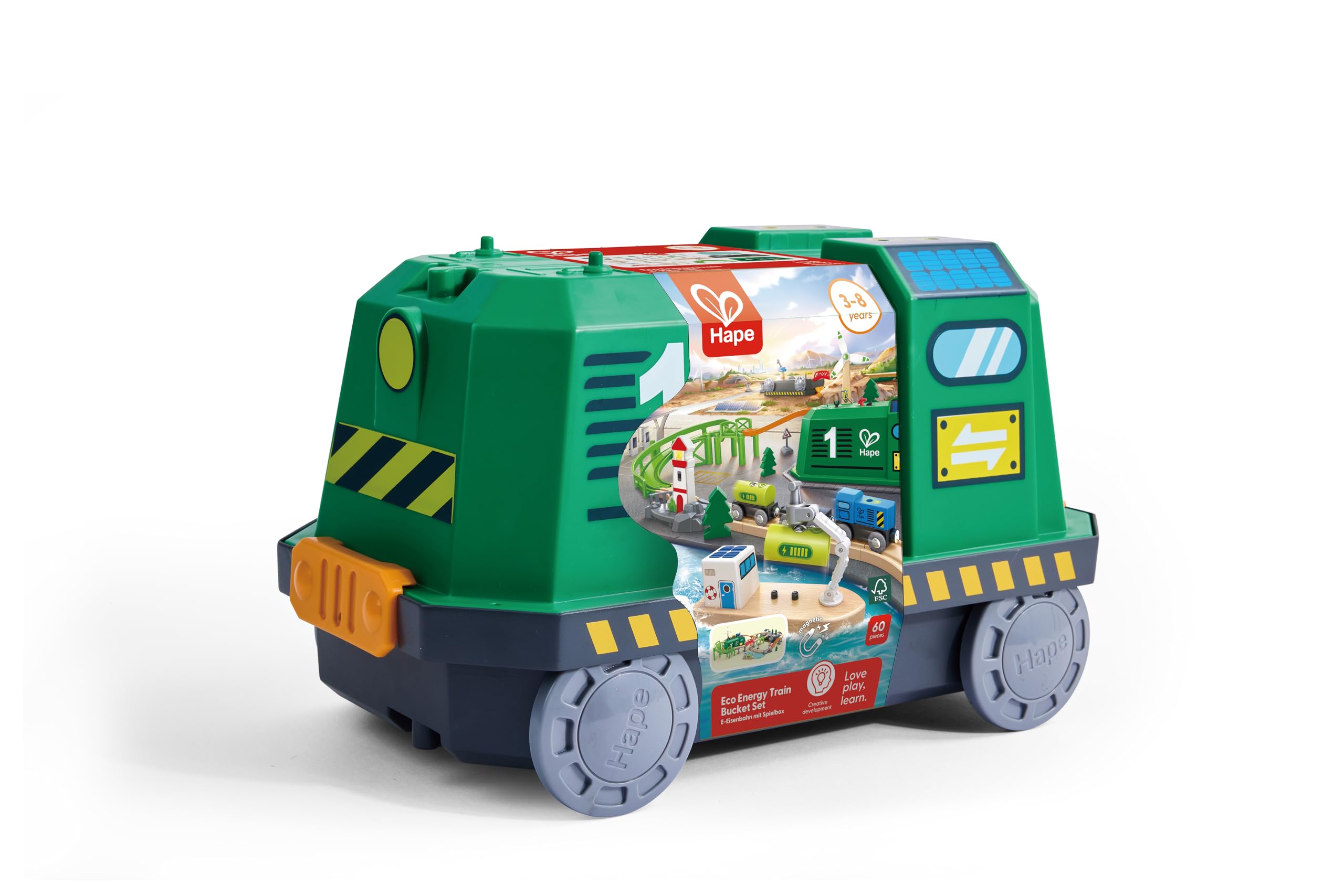 Hape Holzzug für Kinder, mit Solar- und Windenergie, Lernspielzeug für Erneuerungen, Set mit Schienen und Zubehör, umweltfreundlich, ab 3 Jahren