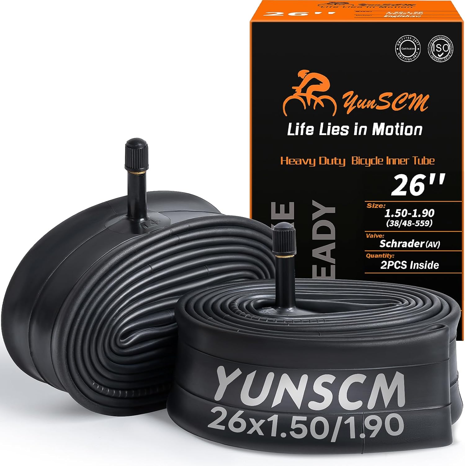 YUNSCM 2-PCS Heavy Duty 26" Bike Tubes 26x1.50/1.75/1.90（38/48-559） 32mm Schrader Valve 26 Bicycle Inner Tubes Compatible with 26 x 1.50 26 x 1.75 26 x 1.90 Bike Bicycle Tire Tubes