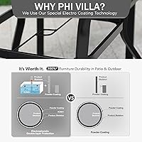 Vista 8 de PHI VILLA Mesa de comedor de 37 x 37 pulgadas, mesa de comedor al aire libre con agujero para sombrilla de 1.57 pulgadas, marco de acero con mesa